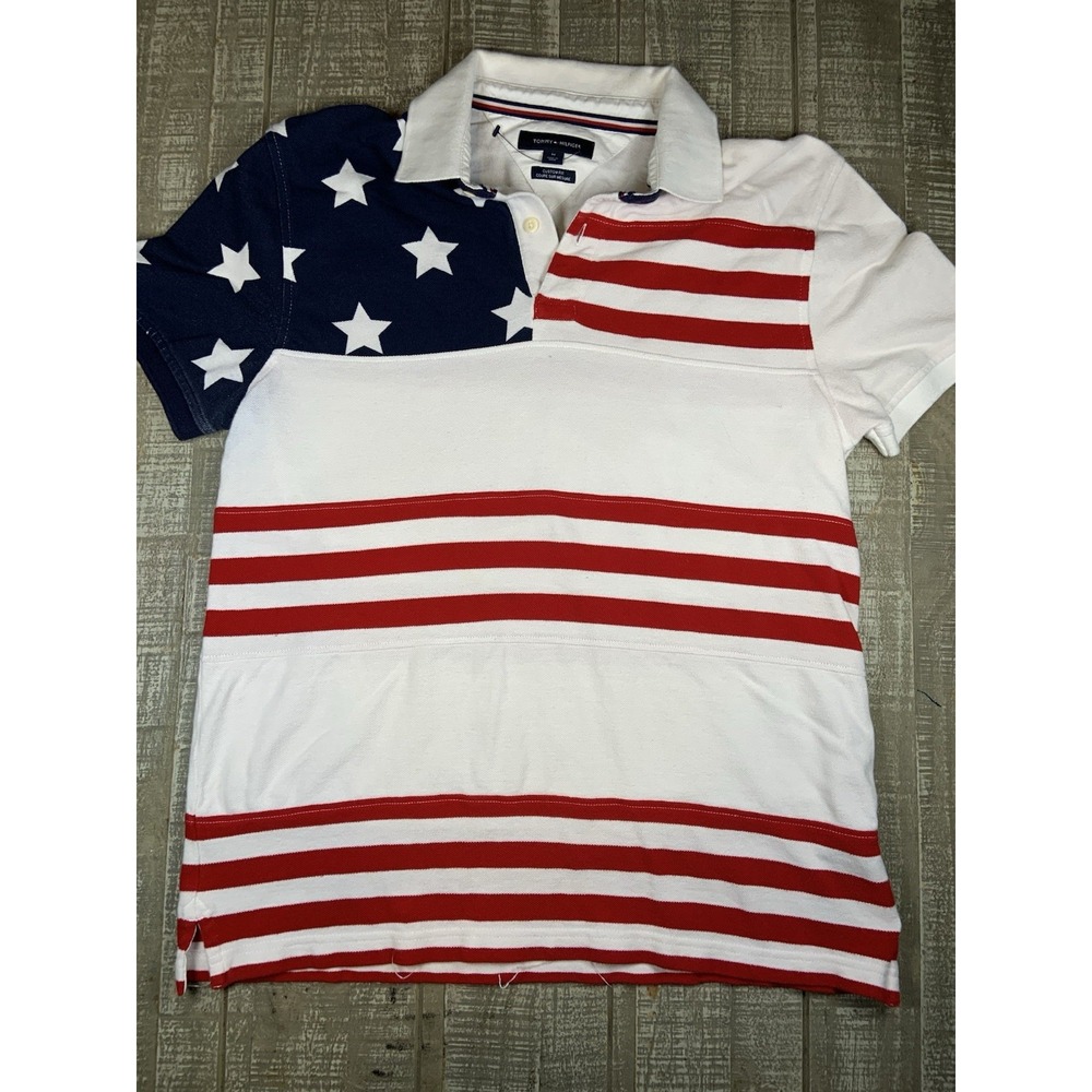 Tommy Hilfiger Vintage Polo Shirt Men's Medium American Flag Stars & Stripes
